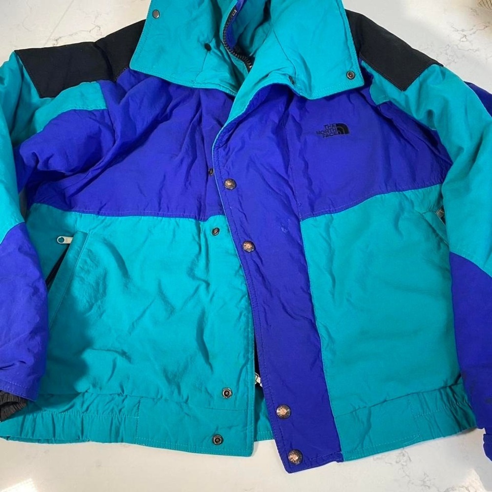 Vintage  90s The North Face Colorblock Puffer Jacket USA Made Teal Purple Mens M